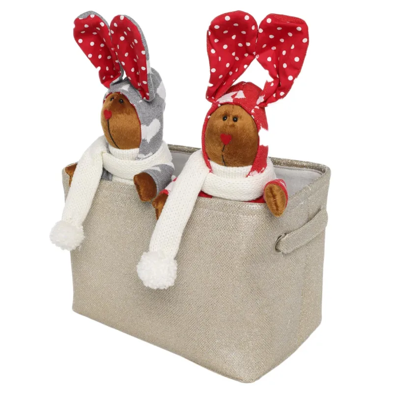 Storage basket, 30x20x20 cm, with handles, Polyester, Rectangular, Golden, Ideally, image-1