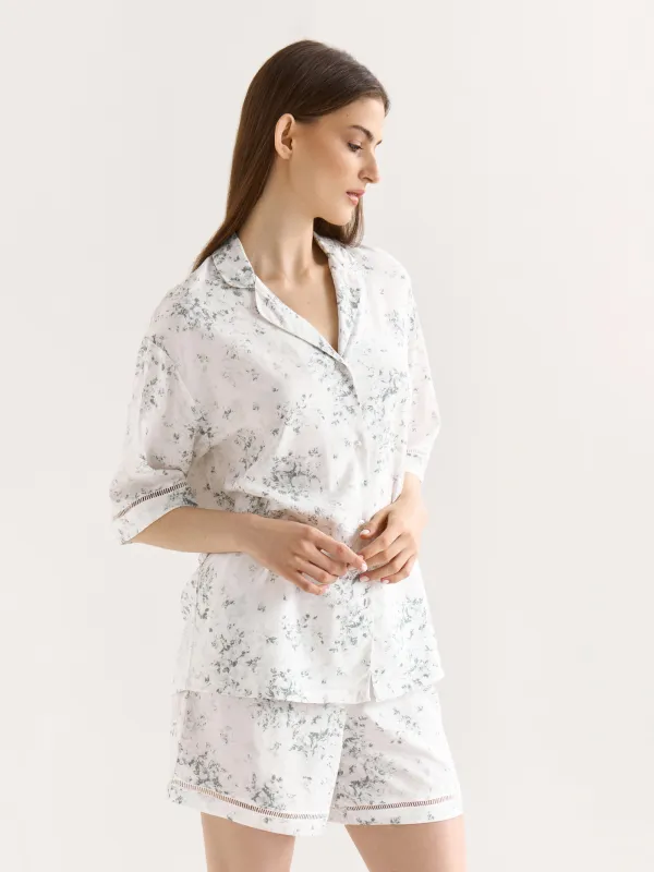 Women's shorts, homewear, size L, viscose, milky, Flowers, Arsinoa, image-2