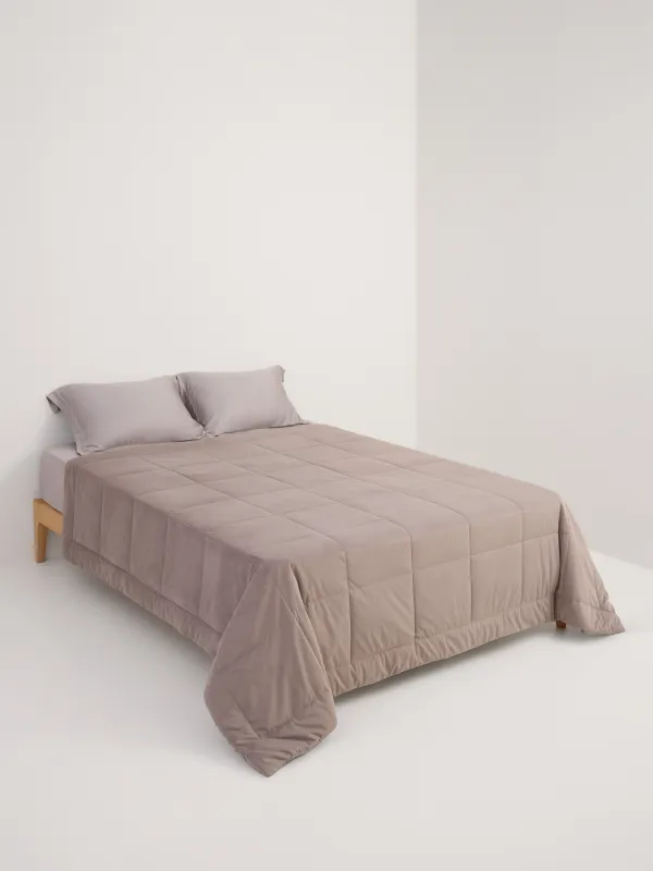 Bedspread, 220x240 cm, quilted, velvet/microfiber, gray-brown, Stitch velvet, image-2