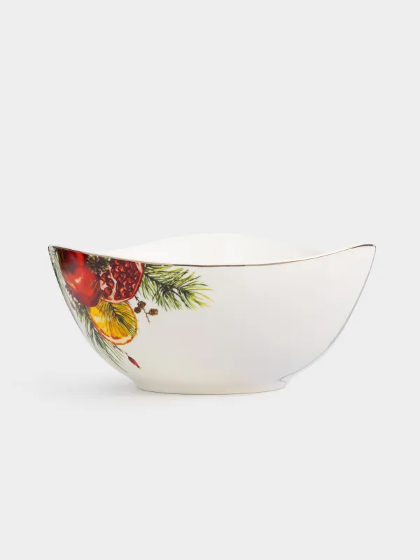 Salad bowl, 21x11 cm, 1.8 l, porcelain N, white, with golden edging, Pomegranates and orange, Christmas miracle, image-0