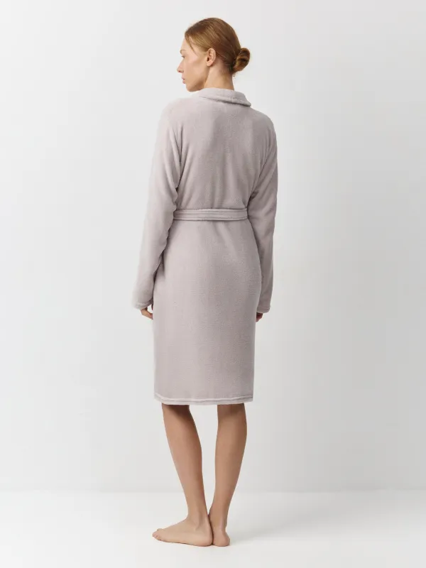 Women's robe, homewear, size S-M, with long sleeves, polyester, grey, Drew, image-3
