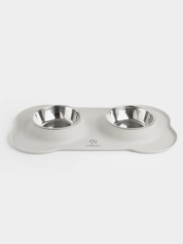 Pet bowl, 44x26 cm, 370 ml, double, on stand, steel / silicone, gray, Favorite pet, image-0