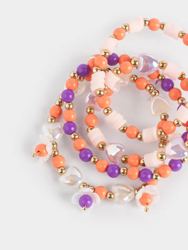 Bracelets set, 6 cm, 4 pcs, children's, pink, Beads, Jewelry kids, image-4