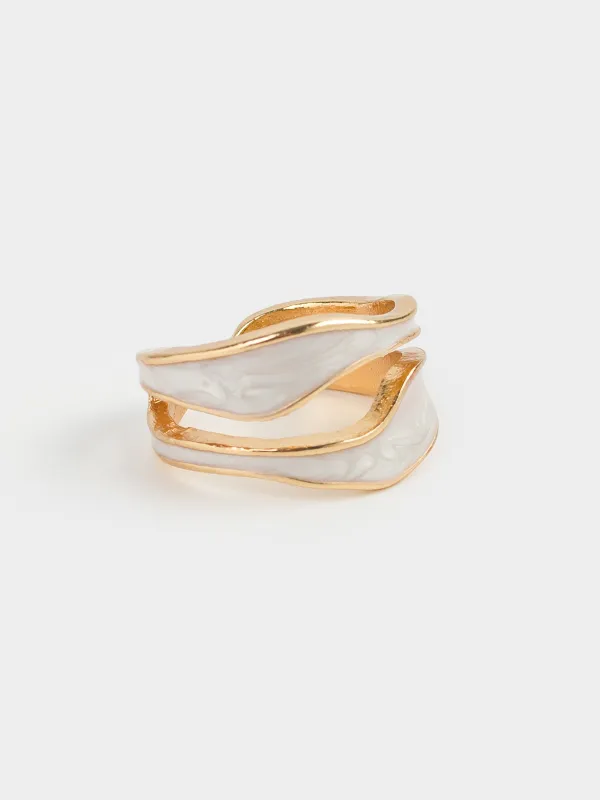 Ring, size S-M, single size, metal / acrylic, golden beige, Jewelry, image-1