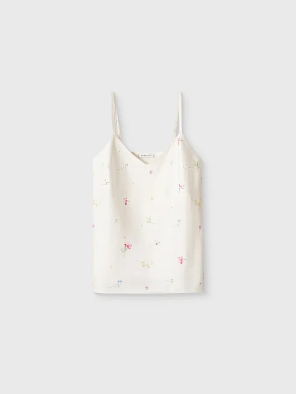 Women's top, homewear, size L, straps, polyester, milky, Flowers, Sevilla, image-4