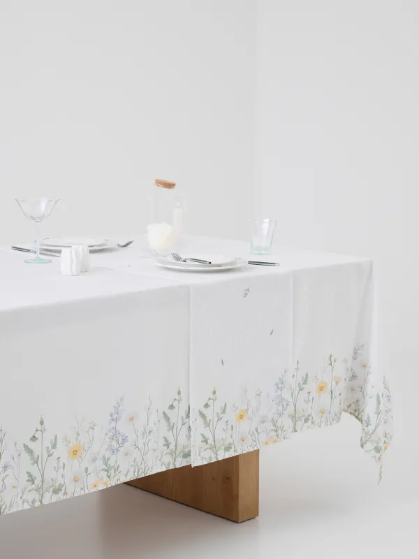 Table runner, 40x160 cm, jacquard, polyester, milky, Wildflowers, Petals serenity, image-5