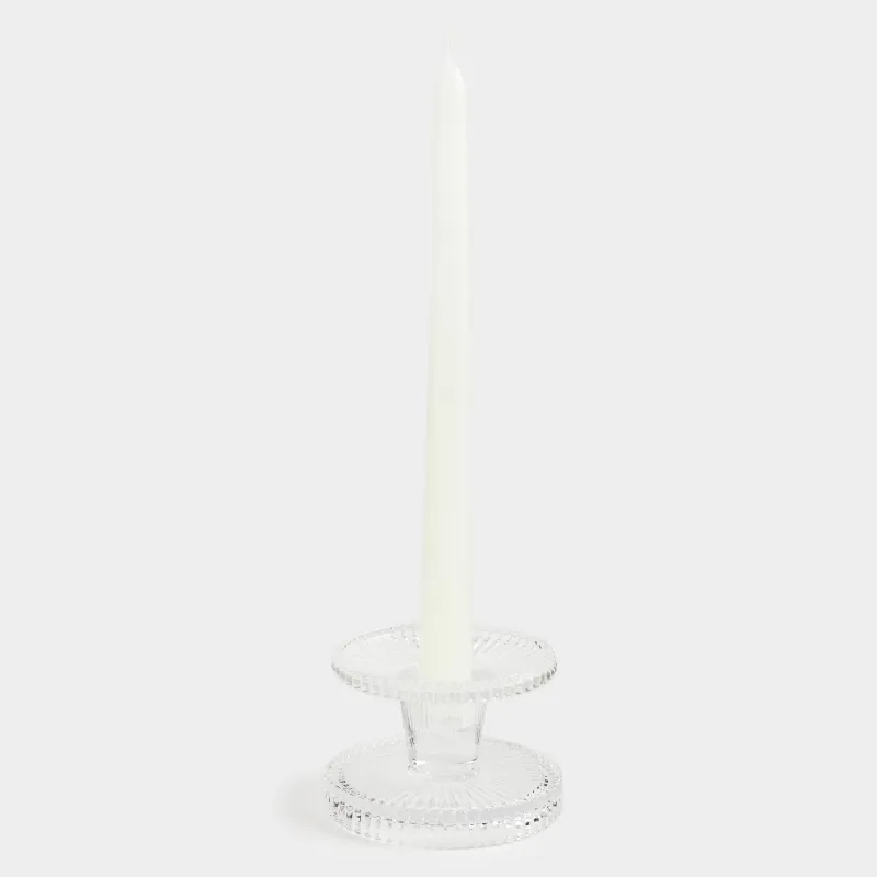 Candlestick, 9 cm, for a thin / cylindrical candle, on a leg, glass, Ribedic, image-2
