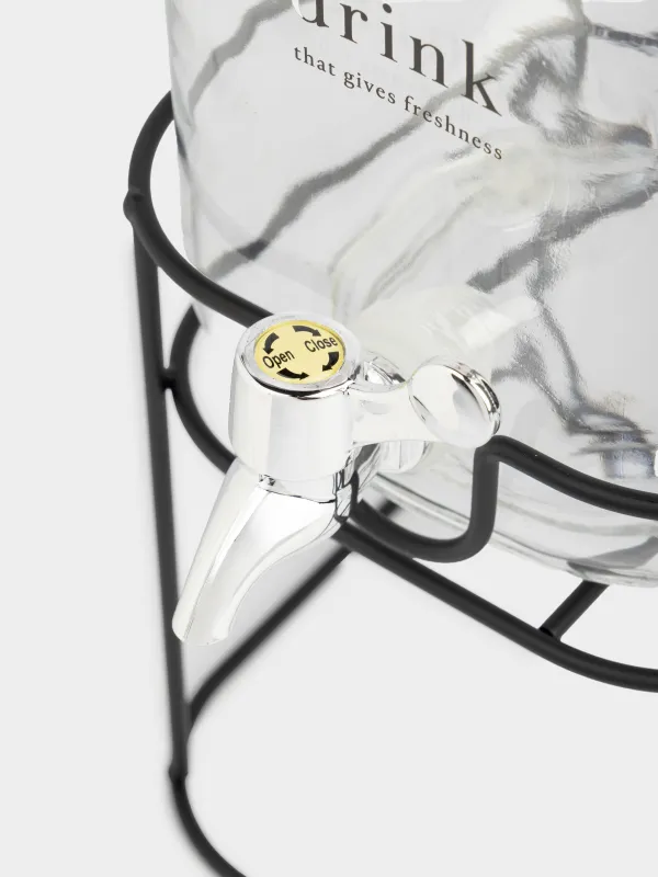 Beverage dispenser, 3 L, on a stand, Glass / cork / metal, Clear font, image-4