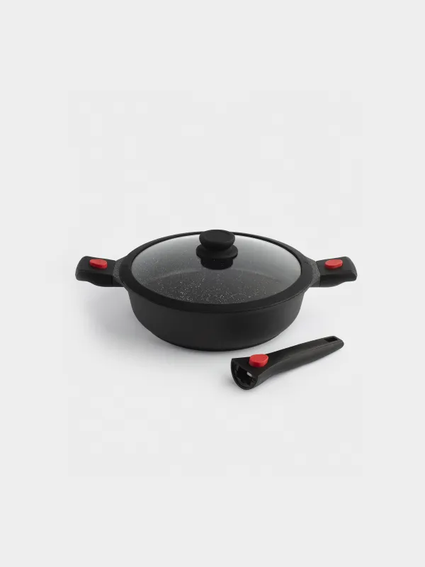 Saucepan, 28 cm, with lid, 3 removable handles, coated, aluminum, Solution Red 2, image-1