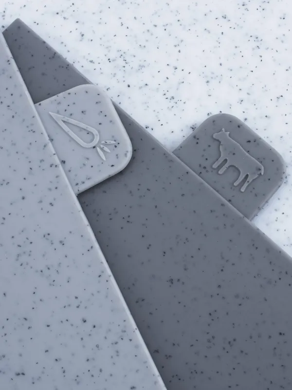 Cutting board, 28x19 cm, 4 pcs, in a stand, plastic, speckled, gray mix, Speck, image-3