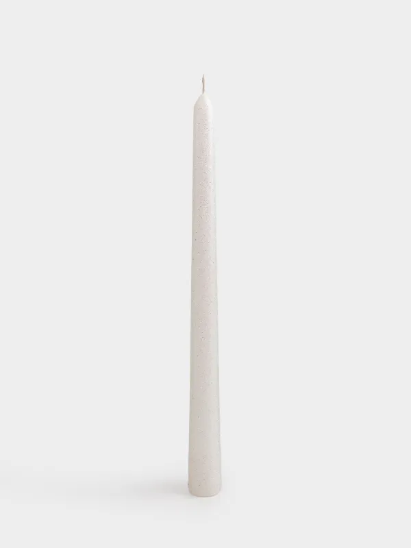 Candle, 25 cm, thin, with glitter, white, Sparkly candle, image-0