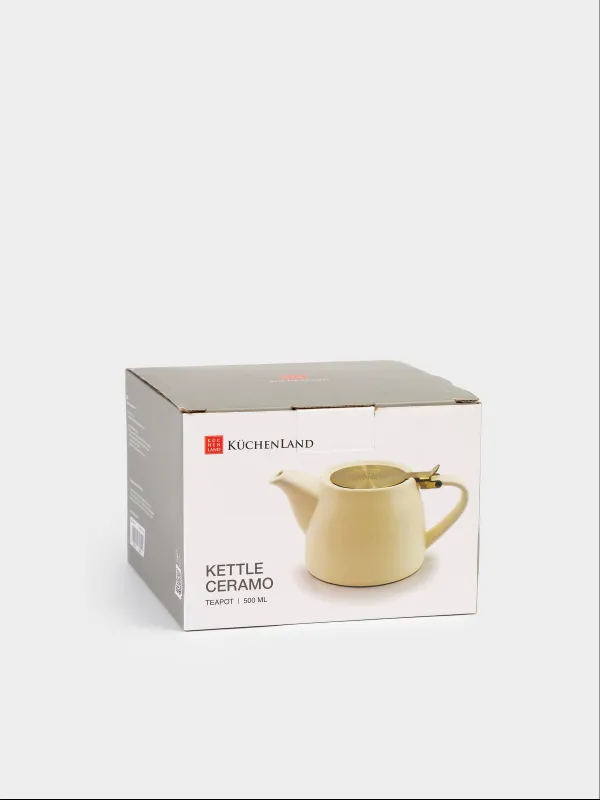 Teapot, 500 ml, ceramic / steel, milky-golden, Kettle ceramo, image-5