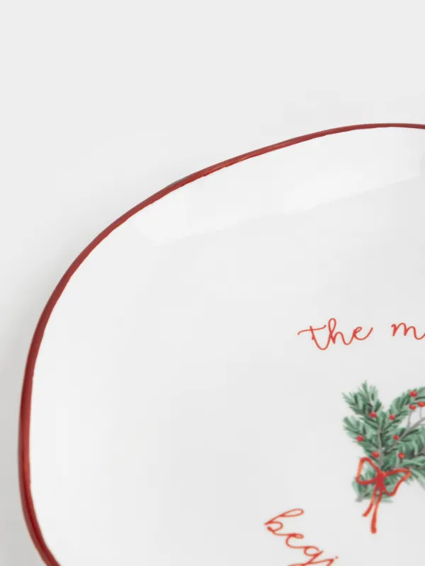 Snack plate, 21 cm, ceramic, fir branch, Christmas tree, image-2