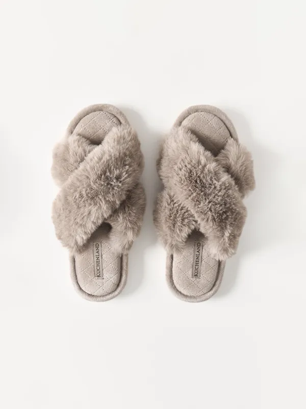Women's slippers, homewear, size 38-39, polyester, brown, Tape, image-1