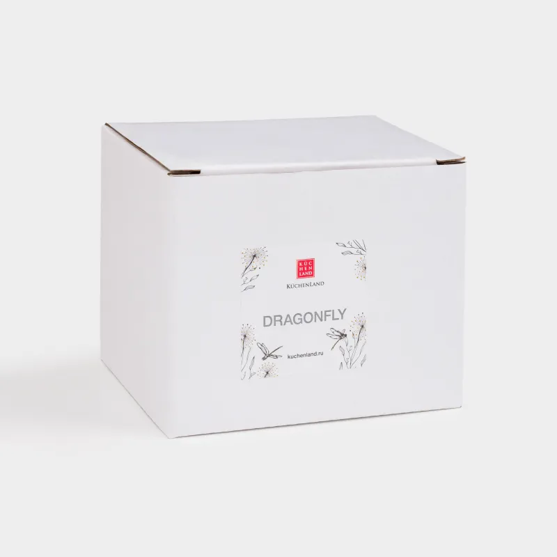 Mug, 380 ml, porcelain N, white, with golden edging, Dragonflies and dandelions, Dragonfly, image-4