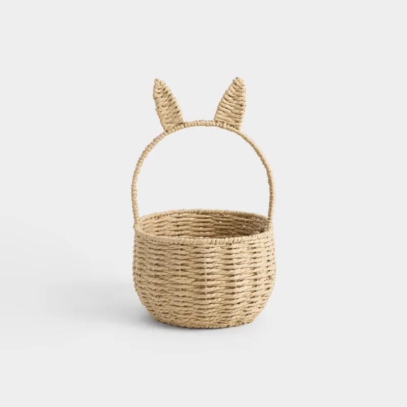 Storage basket, 24x19x26 cm, Wicker, with handle, cellulose, Oval, Rabbit ears, Braided