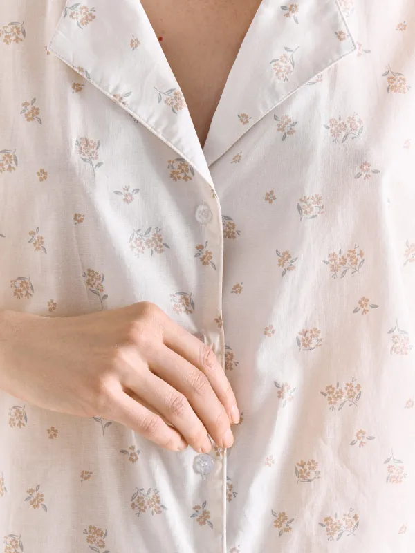 Women's shirt, homewear, size S, with short sleeves, cotton, white, Flowers, Florina, image-2