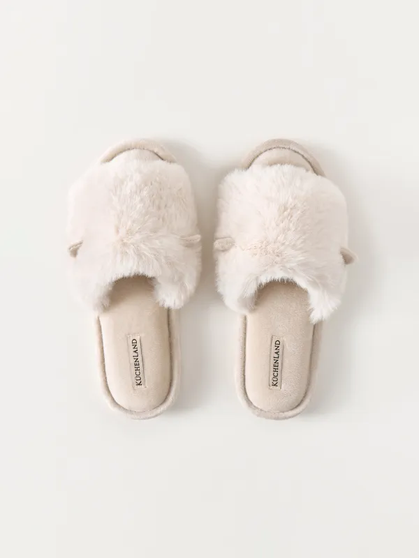 Women's slippers, homewear, size 36-37, polyester, milky, Fur, image-1
