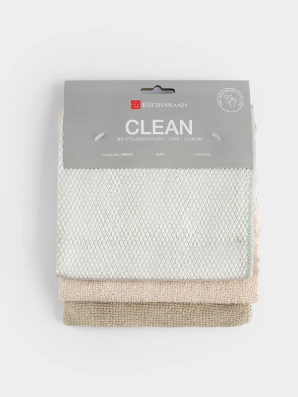 Set of cleaning cloths, 32x32 cm, 3 pcs, multifunctional, microfiber, color, Clean, image-3