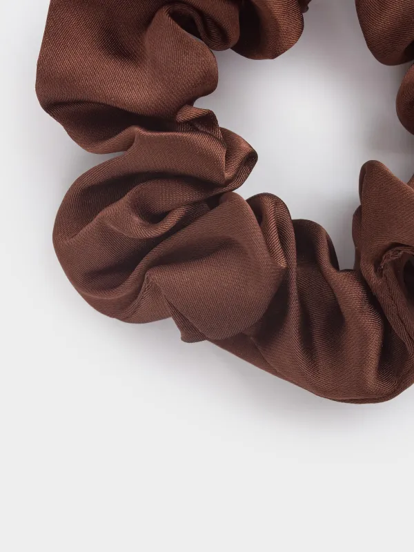 Elastic hair band, 6 cm, satin, brown, Silk, image-2