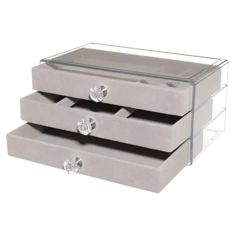 Jewelry box, 22x13 cm, plastic / velvet, grey, Affluence, image-1