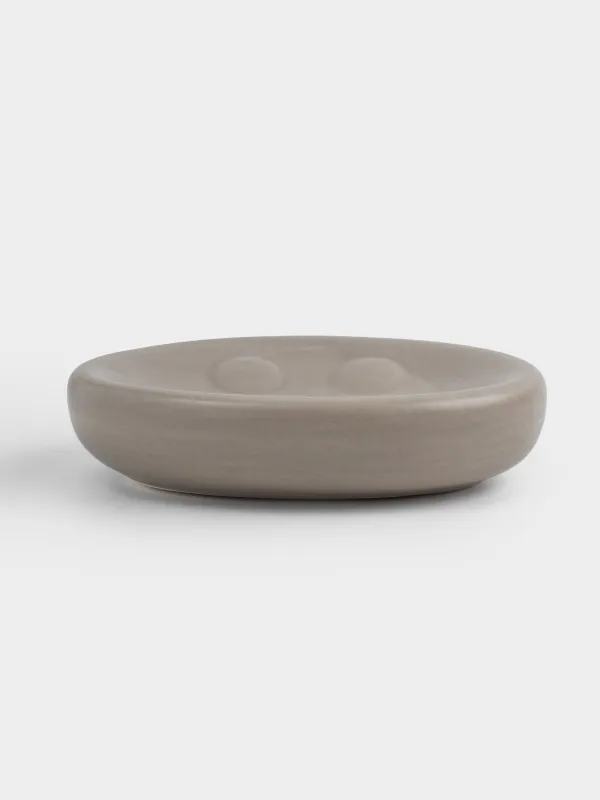 Soap dish, 13x9 cm, ceramic, oval, beige-gray, Giza, image-0