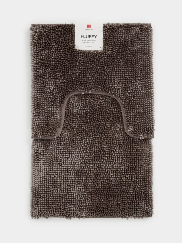 Bathroom mat, 50x80 / 50x50 cm, 2 pcs, Anti-slip, Polyester, Brown, Fluffy, image-8