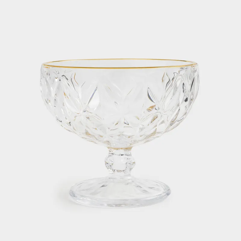 Cream bowl, 12 cm, 320 ml, P glass, with golden edging, Rhomb gold, image-1