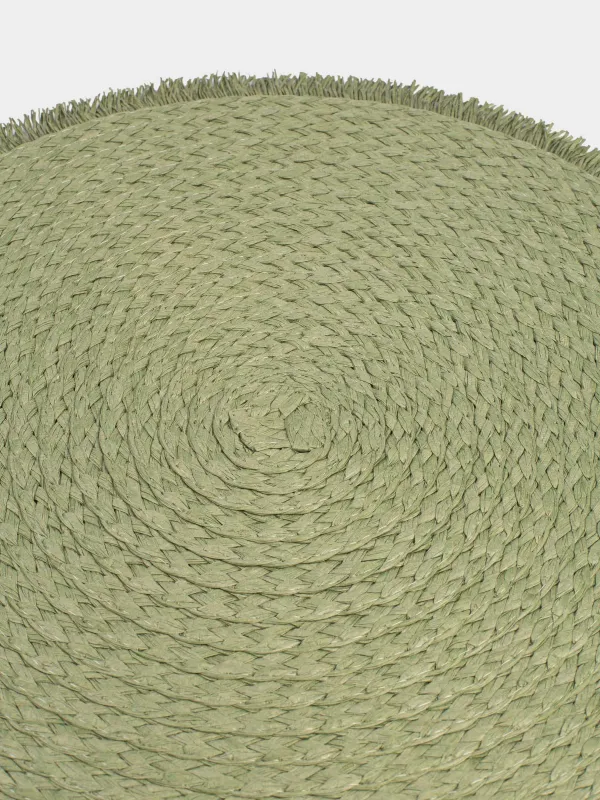 Placemat, 38 cm, fringed, cellulose, round, green, Straw, image-2