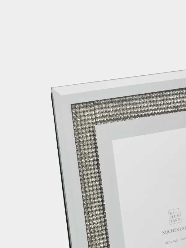 Photo frame, 18x23 cm, glass, mirror, Silver crystals, Glossy crystal, image-2