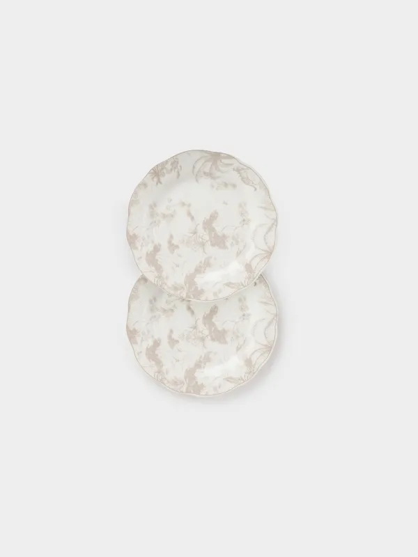 Snack plate, 19 cm, 2 pcs, porcelain P, white and beige, Jungle, Tropical, image-0