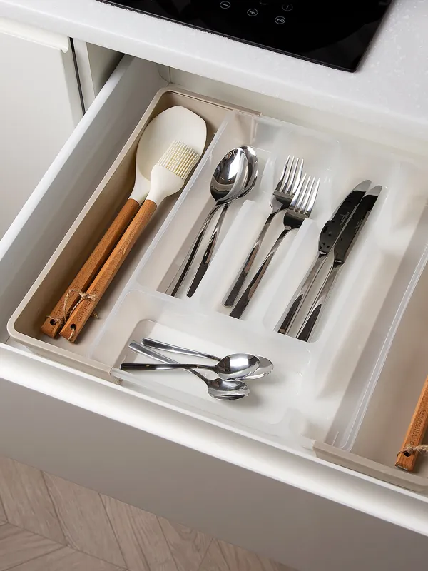 Cutlery tray, 37x27 cm, 7 units, sliding, plastic, white-gray, Keeping, image-9