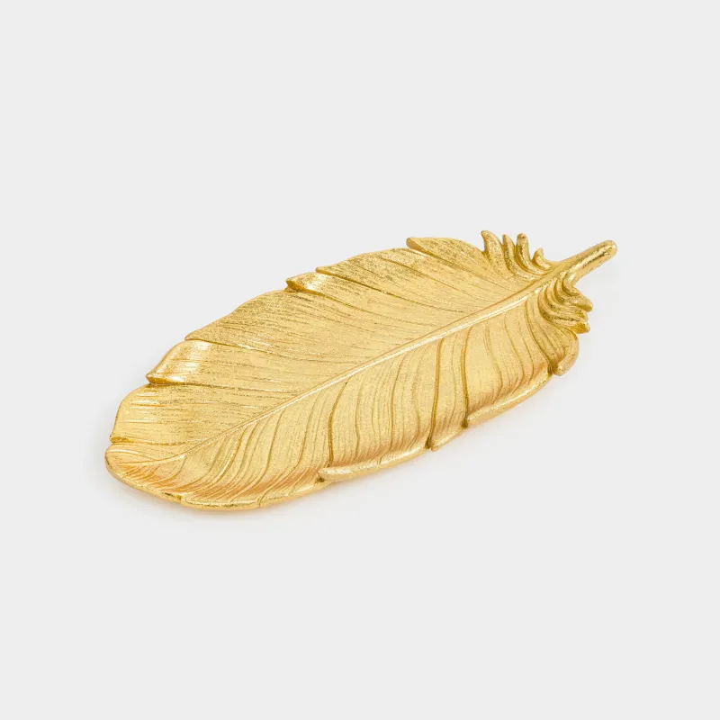 Decorative dish, 25x11 cm, polyresin, golden, Feather, Feather