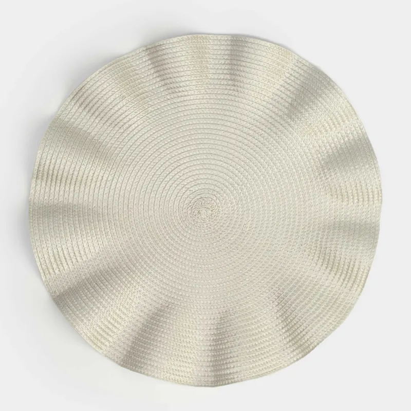 Placemat, 38 cm, polypropylene, round, grey-beige, Wavy edges, Circle wave