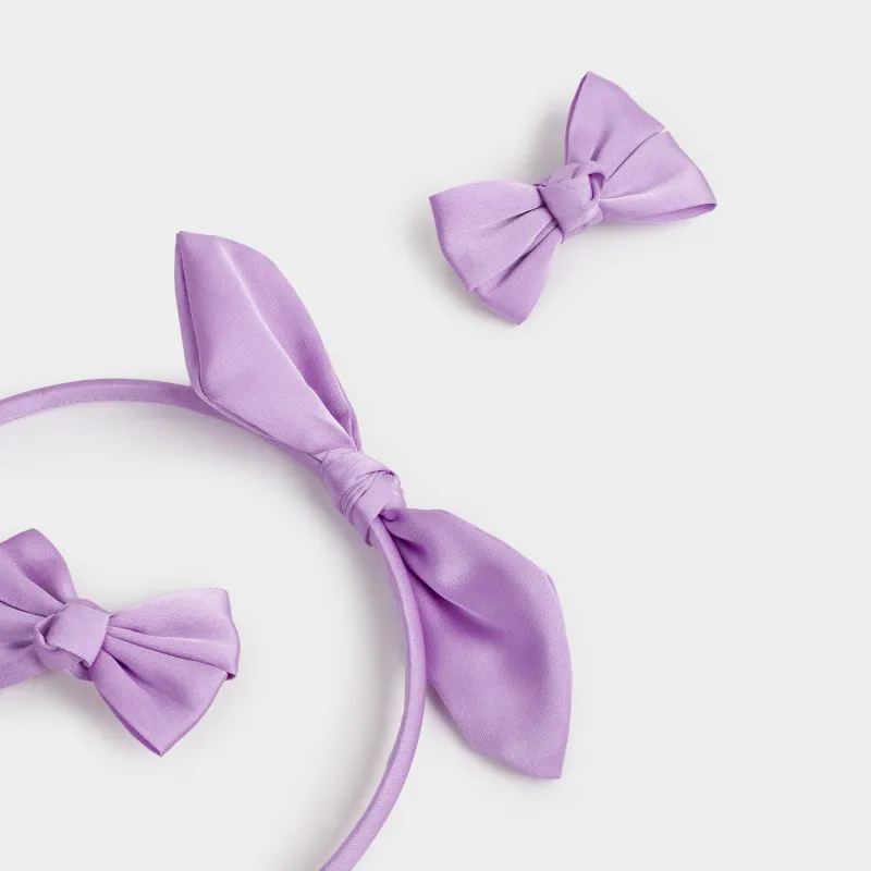 Hair accessories set, 3 pcs, Children's, Polyester / Metal, Color, Bows, Hairstyle, image-3