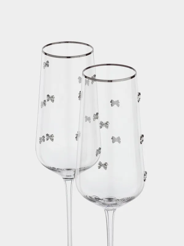 Drinking glass, 300 ml, 2 pcs, crystal glass, with silver edging, Ferentino, image-2