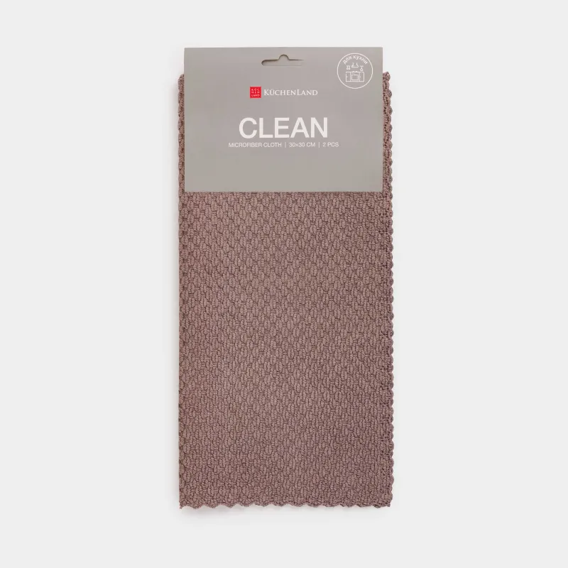 Kitchen cloth, 30x30 cm, 2 pcs, microfiber, brown / cream, Grain, Clean, image-3