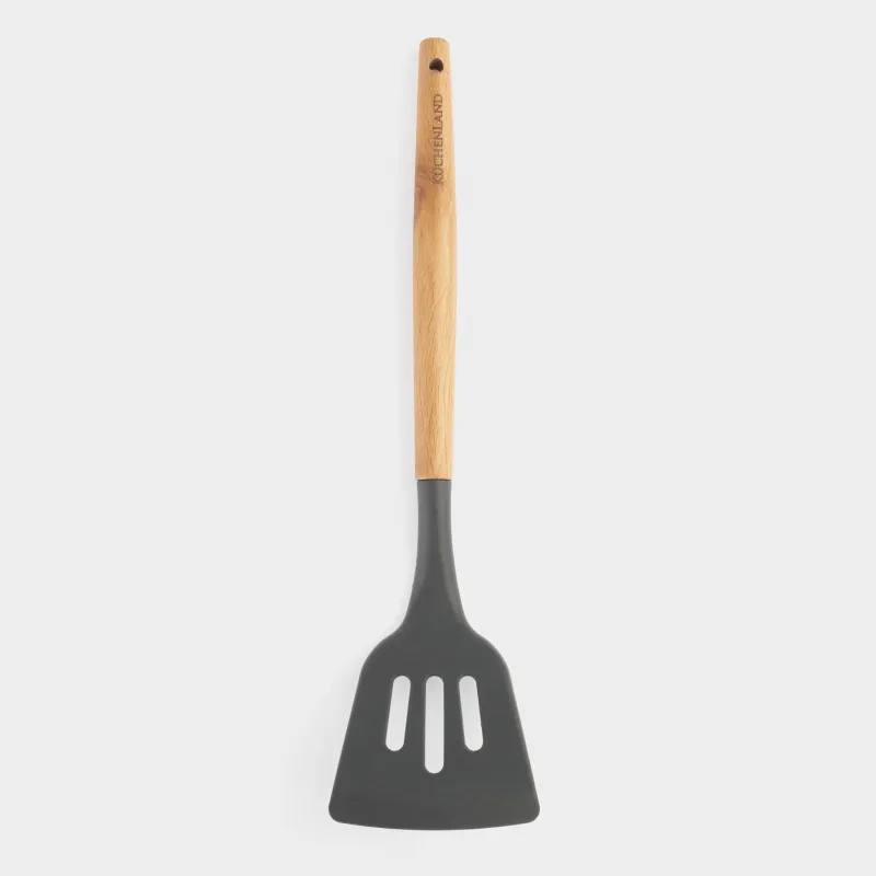 Spatula, 32 cm, slotted, silicone / wood, gray, Weekend