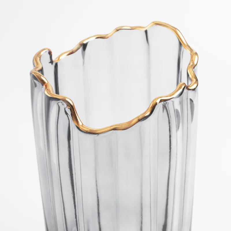 Flower vase, 25 cm, glass, grey, with golden edging, Berg, image-1