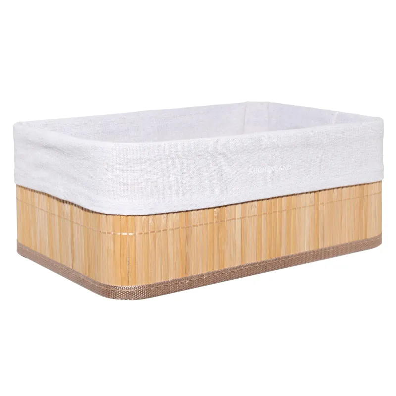 Storage basket, 30x12 cm, bamboo / cotton, rectangular, Beige, Stem, image-1