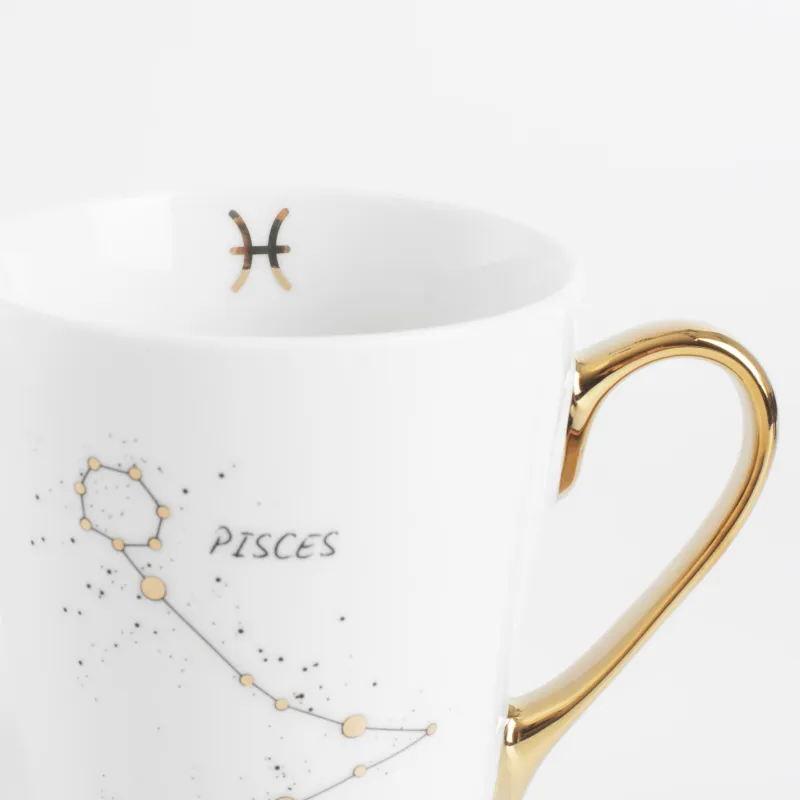 Mug, 400 ml, porcelain N, milky golden, Fish, Zodiac, image-3