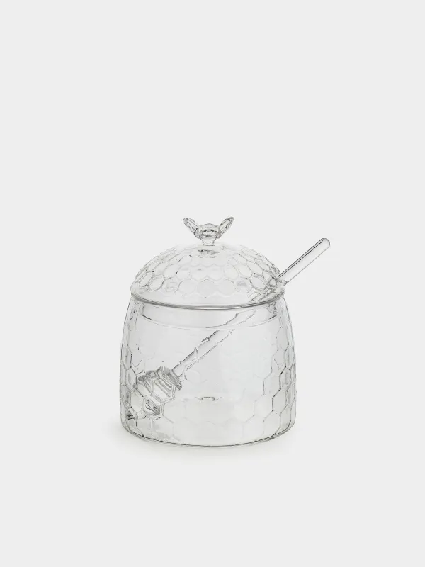 Honey jar, 400 ml, with spoon, glass, Honeycomb, Honey, image-0
