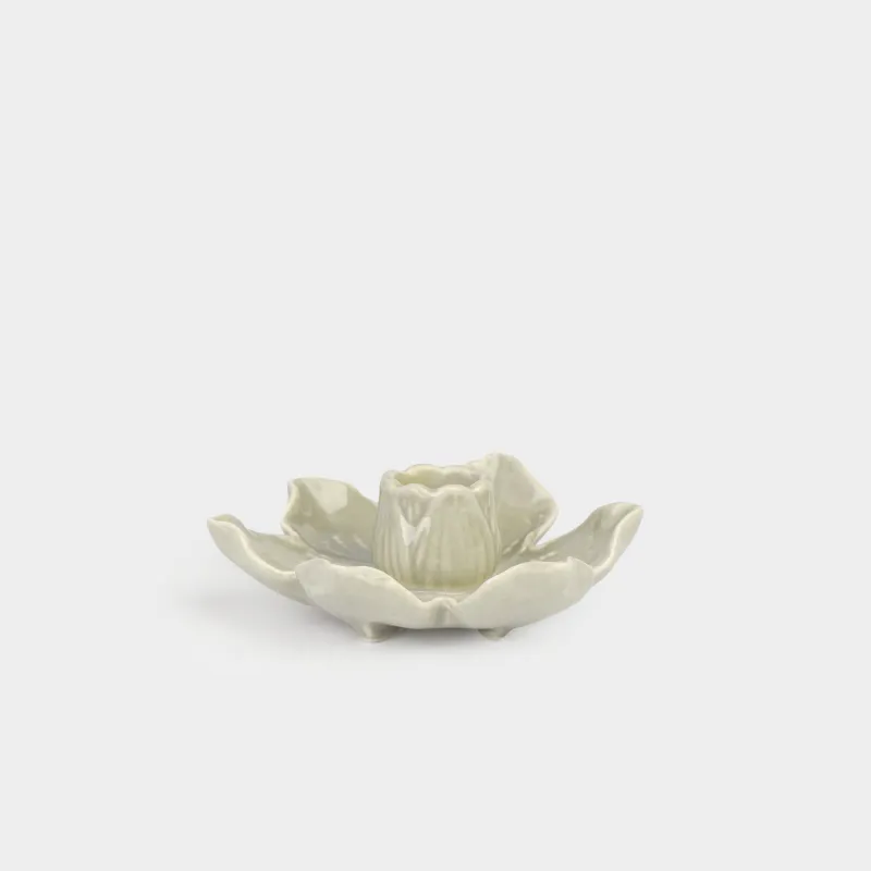 Candlestick, 11x5 cm, for a thin candle, Porcelain P, Green, Flower, Bloome