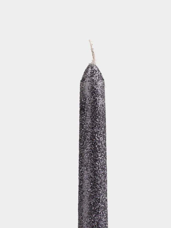 Candle, 25 cm, thin, with glitter, grey, Sparkly candle, image-1