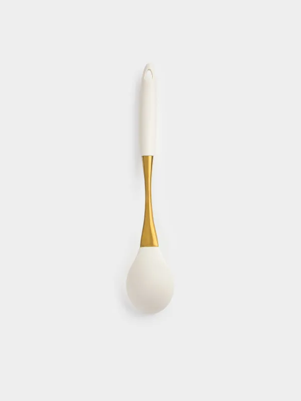 Serving spoon, 34 cm, silicone / steel, milky gold, Pintino, image-1