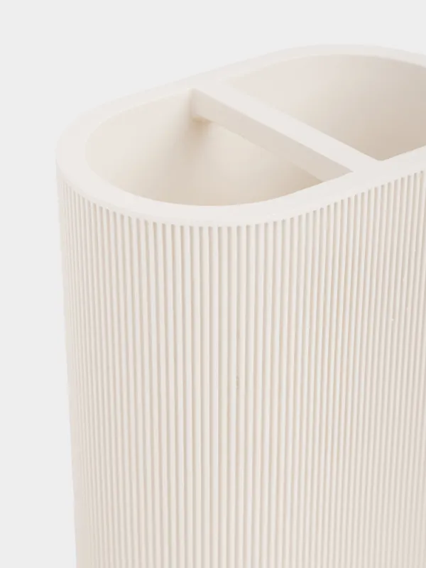 Toothbrush holder, 11 cm, polyresin, milky, White stripes, image-2