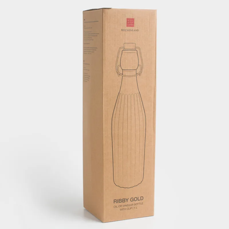 Oil or vinegar bottle, 1 l, with clip, glass R / metal, Ribby gold, image-5