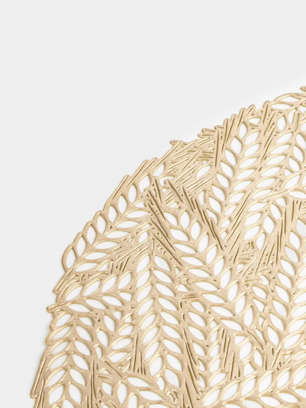 Placemat, 38 cm, PVC, round, golden, Ears of corn, Azhur Grid, image-2