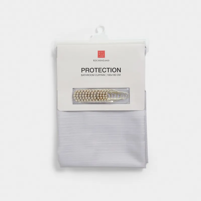 Bathroom curtain, 180x180 cm, with rings, polyester / metal, beige, Edging, Protection