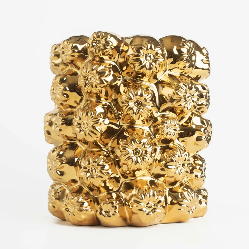 Flower vase, 19 cm, decorative, ceramic, golden, Flowers, Bloome, image-2